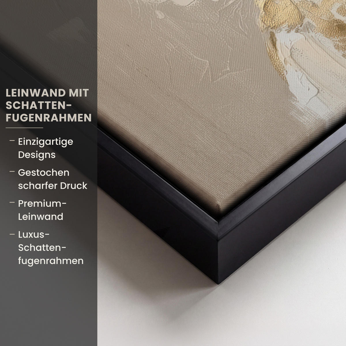 LEINWAND Bilder mit Rahmen - Gesicht - Frau - Blätter - Gold - 50x50 - Beige, Textil (50/50cm) - MuchoWow