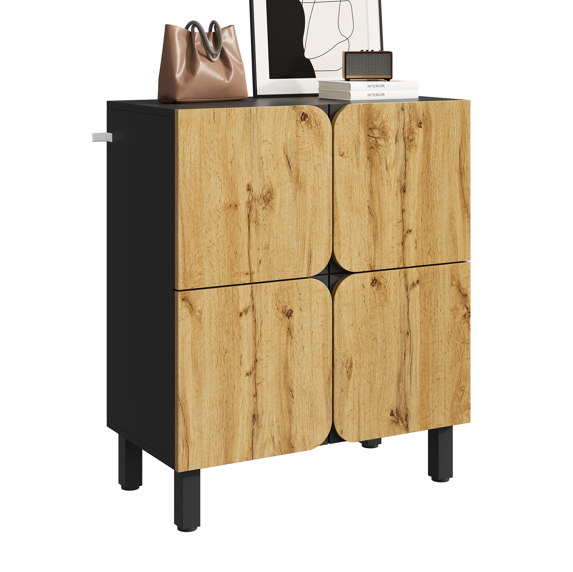 SCHUHSCHRANK 80/38,5/95 cm Schwarz/Natur aus MDF mit Soft-Close - Schwarz, Holzwerkstoff (80/95/38.5cm) - OKWISH