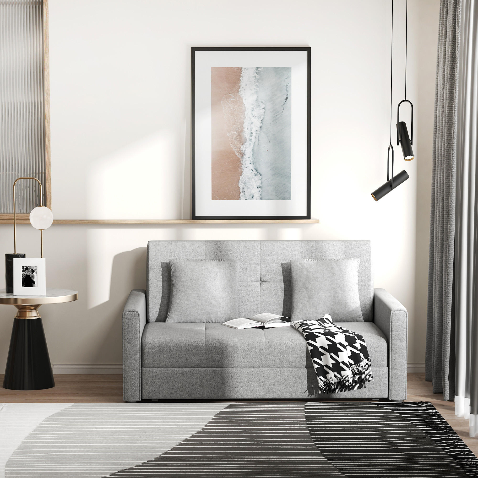 SCHLAFSOFA, Polyester, Holz, Grau - Grau, Holzwerkstoff/Kunststoff (101/81/152cm) - HOMCOM