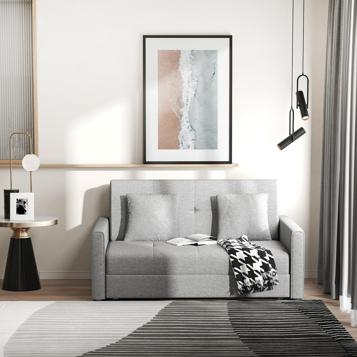 SCHLAFSOFA, Polyester, Holz, Grau - Grau, Holzwerkstoff/Kunststoff (101/81/152cm) - HOMCOM