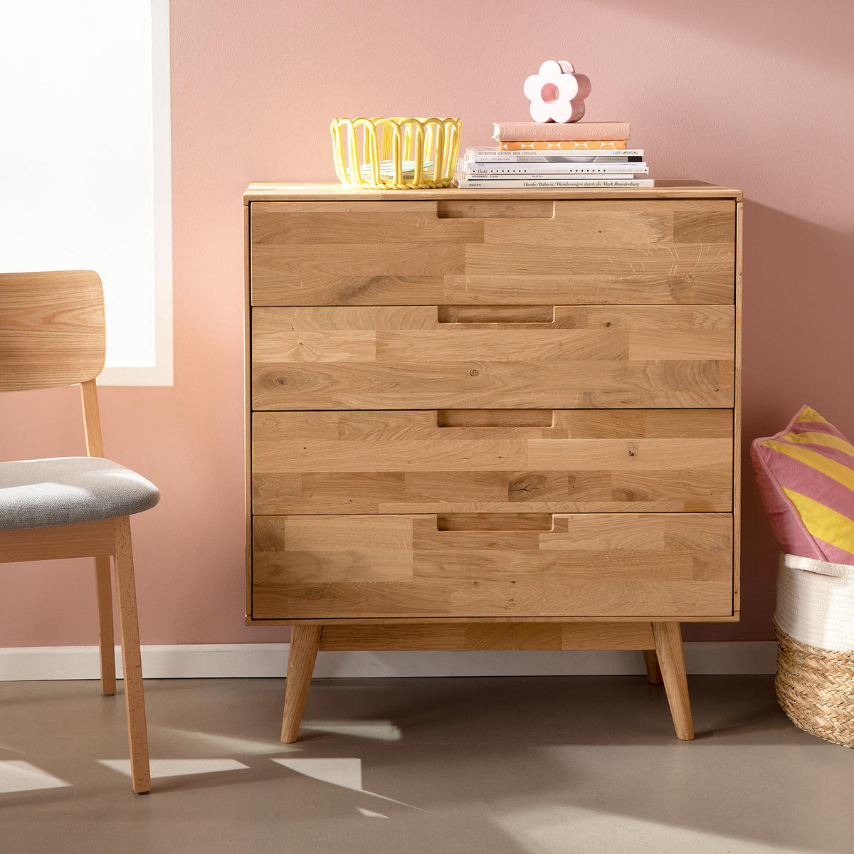 KOMMODE - Eiche massiv - Eiche - Eichefarben, Eichenholz/Holz (80/90/40cm) - home24