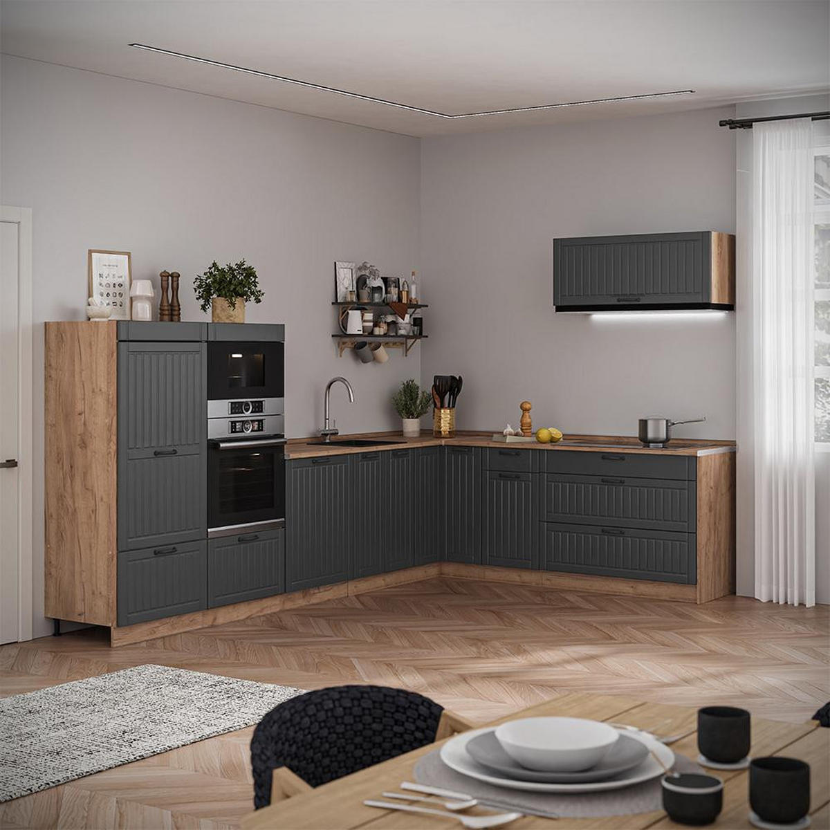 HÄNGESCHRANK Fame-Line, Dunkelgrau/Goldkraft Eiche, 100 cm - Honigeiche/Dunkelgrau, Holzwerkstoff (100/40/34.1cm) - Vicco