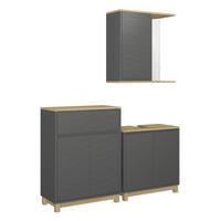 BADMÖBEL-SET Livia Anthrazit/Eiche 3 Teile, mit Badregal - Eichefarben/Anthrazit, Holzwerkstoff (60/60/30cm) - Vicco