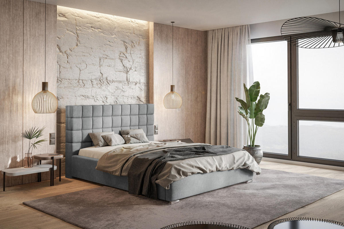 POLSTERBETT 180x200 mit Bettkasten Noris, Samtstoff, Grau - Hellgrau, Holz/Textil (180/200cm) - Emporius