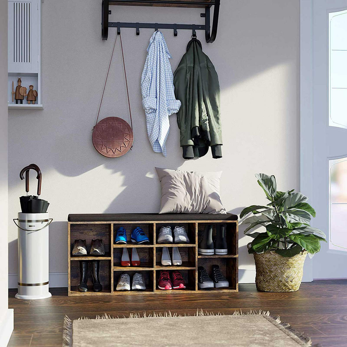 SCHUHBANK MIT POLSTERUNG - Dunkelbraun, Holzwerkstoff (30/48/104cm) - Hansiro