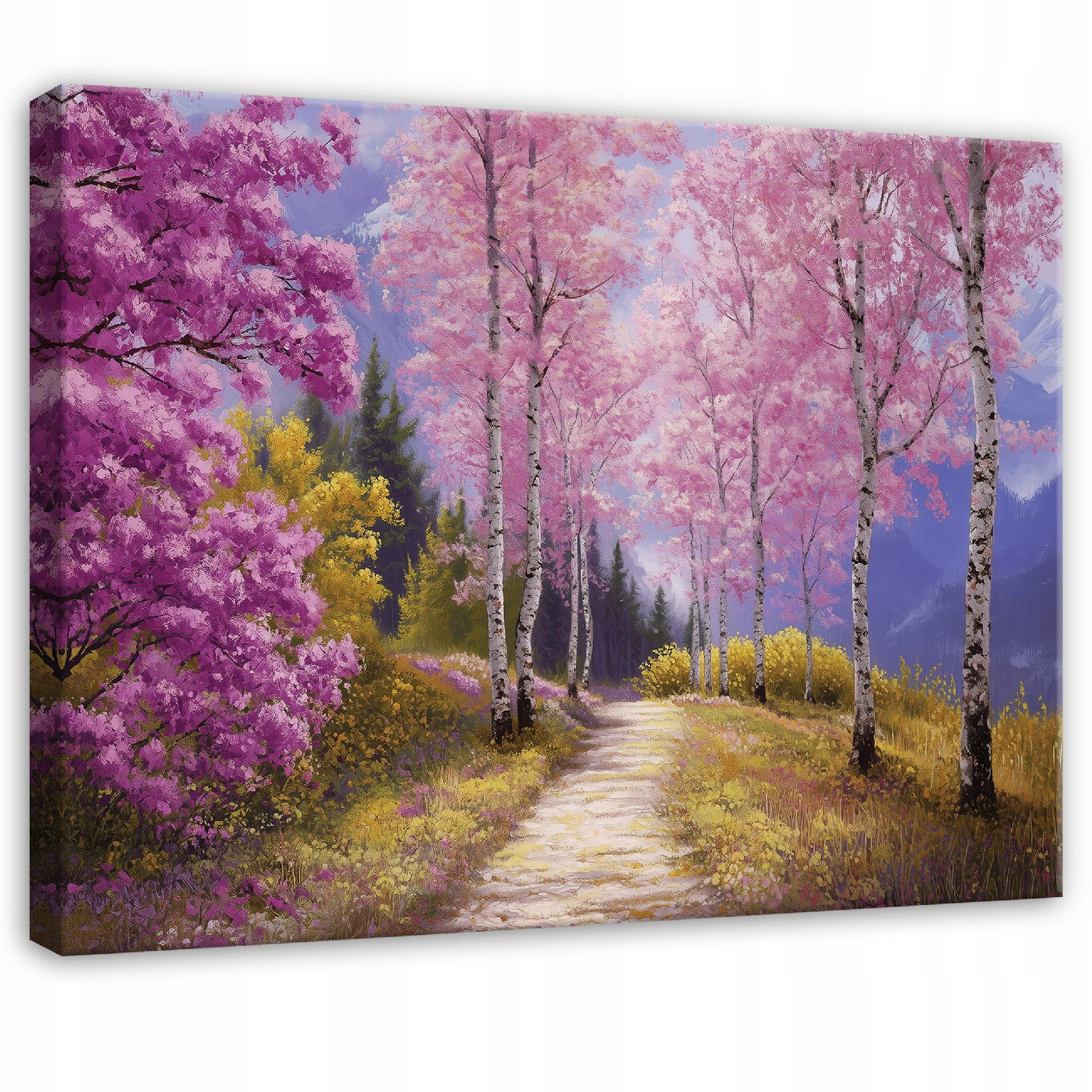 LEINWANDBILD Wald Birken Rosa 60x40 cm - Multicolor, Holzwerkstoff (60/40cm) - Wallarena