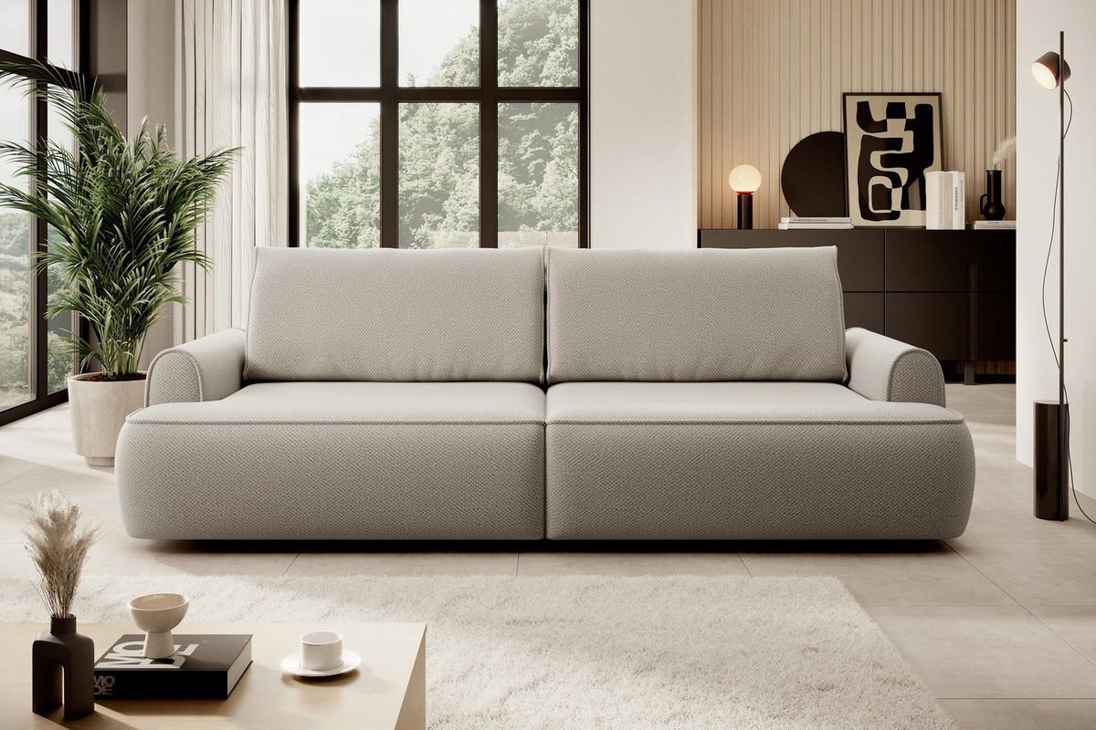 SCHLAFSOFA mit Bettkasten Mareno, 250 cm, Samt, Beige - Beige, Holz (250/82/102cm) - Emporius