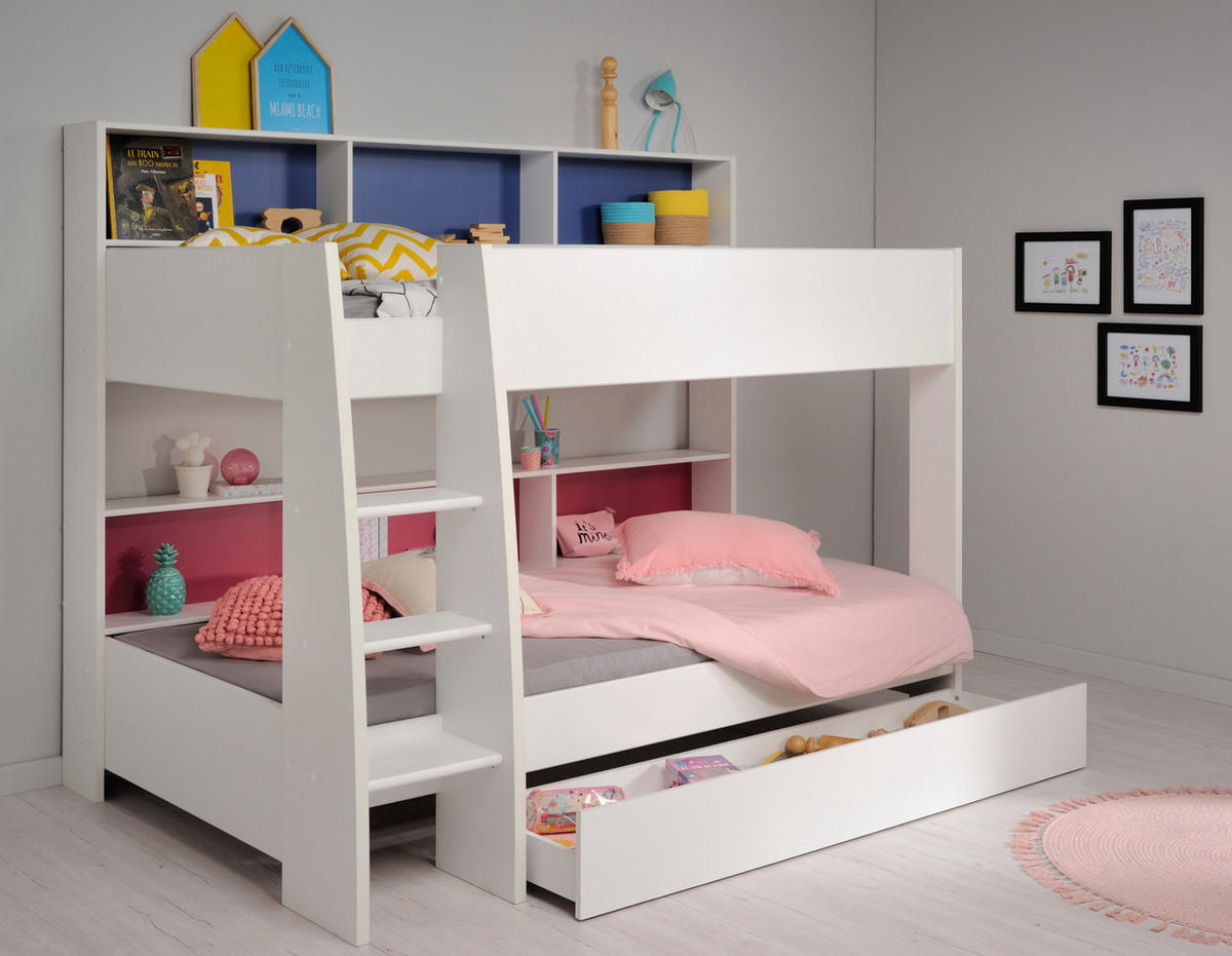 ETAGENBETT mit Bettschubkasten Jugendzimmer 2x Bett 90 x 200 cm - Blau/Pink, Holz/Holzwerkstoff (90/200cm)