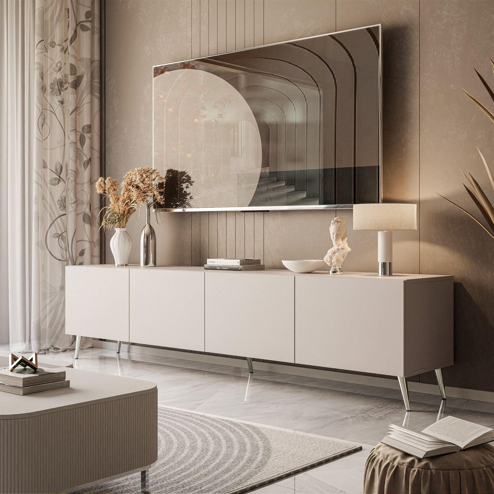 TV-LOWBOARD COLGANTE 200 cm Kaschmir auf Chrom Beinen - Kaschmir/Chromfarben, Holzwerkstoff/Metall (200/49/40cm) - Lookway