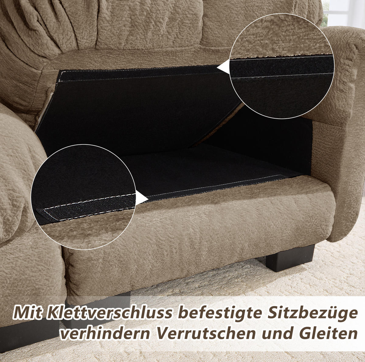 ECKSOFA 260/149/90 cm in Braun aus Chenille mit Steppnähten und Hocker - Braun, Textil (149/260cm) - Flora Grace