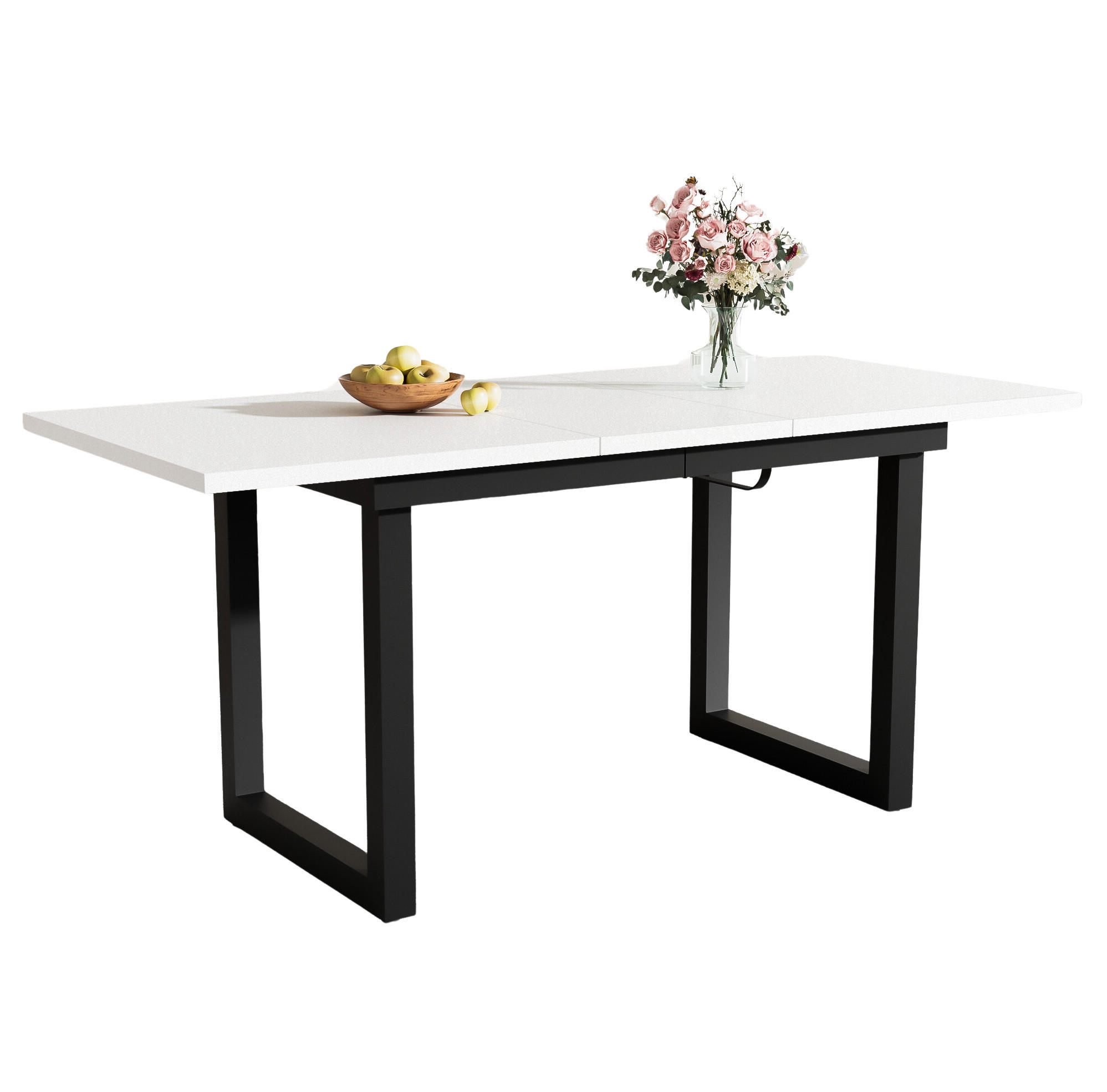 ESSTISCH 180/80/75 cm Weiß Schwarz aus MDF ausziehbar im Industriestil - Weiß, Holzwerkstoff (180/80/75cm) - OKWISH