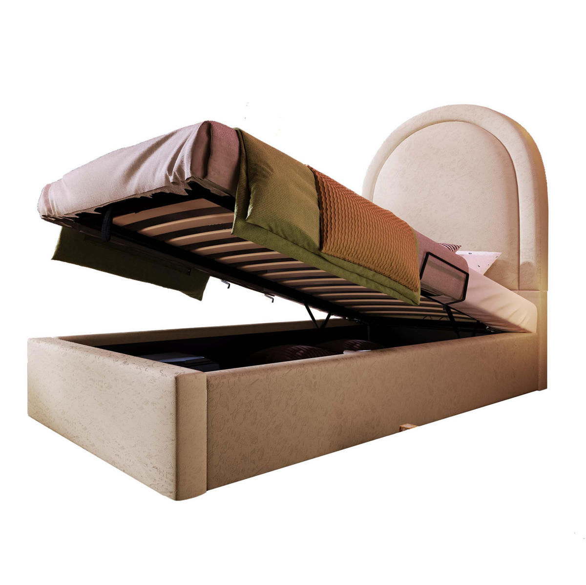 KINDERBETT 90/200 cm Beige aus PU mit Stauraum und hydraulischem Lattenrost - Beige, Kunststoff (90/200cm) - Flora Grace