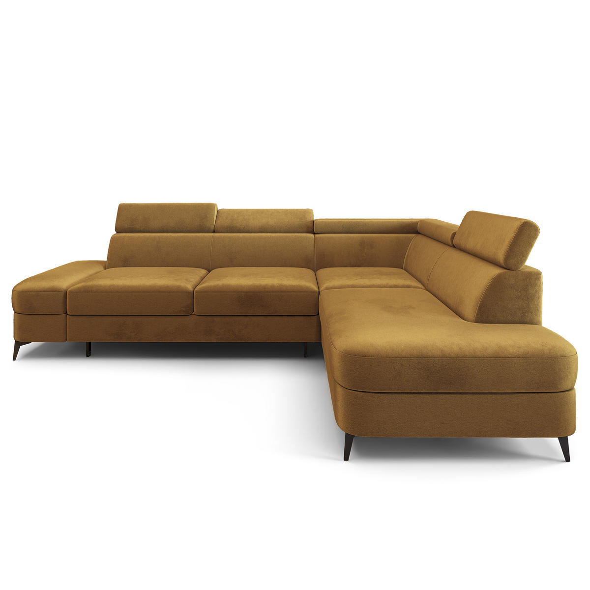 ECKSOFA AVISE M R-S Gelb Velours-Stoff mit Schlaffunktion - Gelb, Holzwerkstoff/Textil (268/195cm) - MASSENO