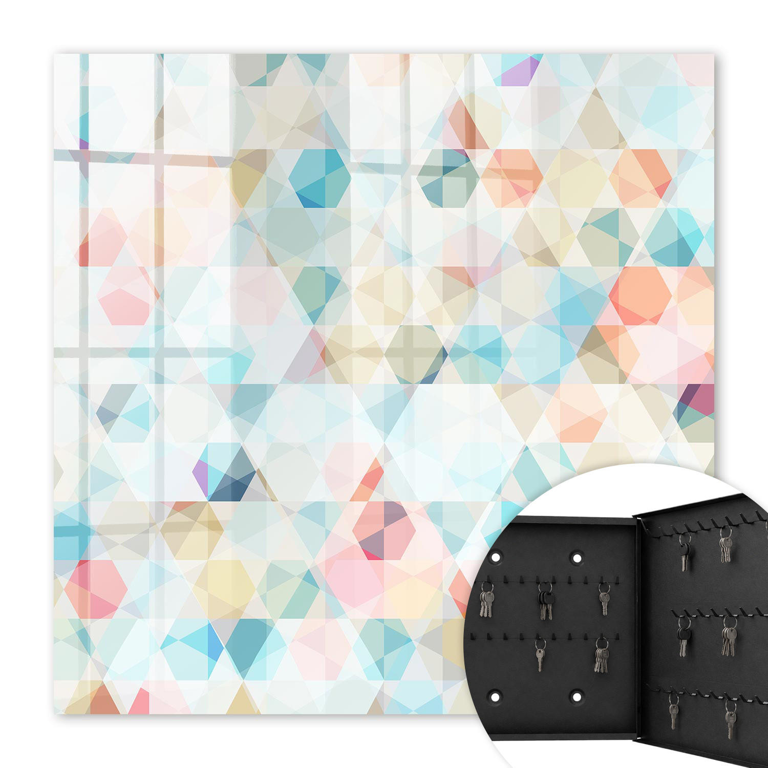 SCHLÜSSELBOX Schwarz 30x30 cm- Türöffnung nach rechts - Geometrische Muster - Blau, Metall (30/30/5cm) - TULUP
