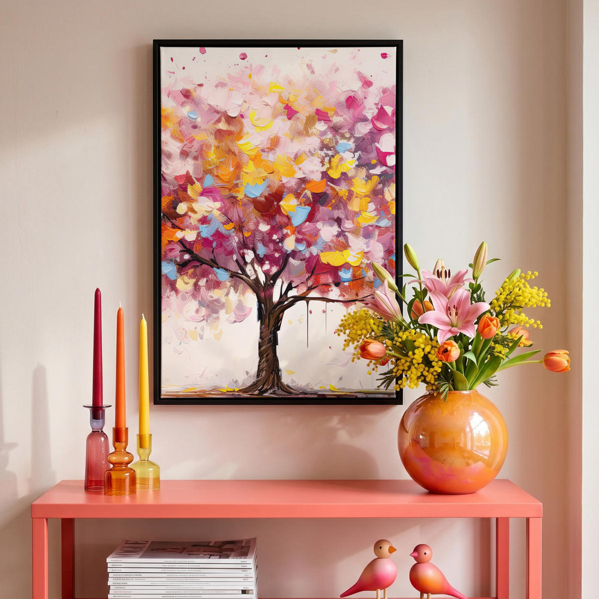 LEINWAND Bilder mit Rahmen - Aquarell - Baum - Kunst - Abstrakt - 40x60 - Multicolor, Textil (40/60cm) - MuchoWow