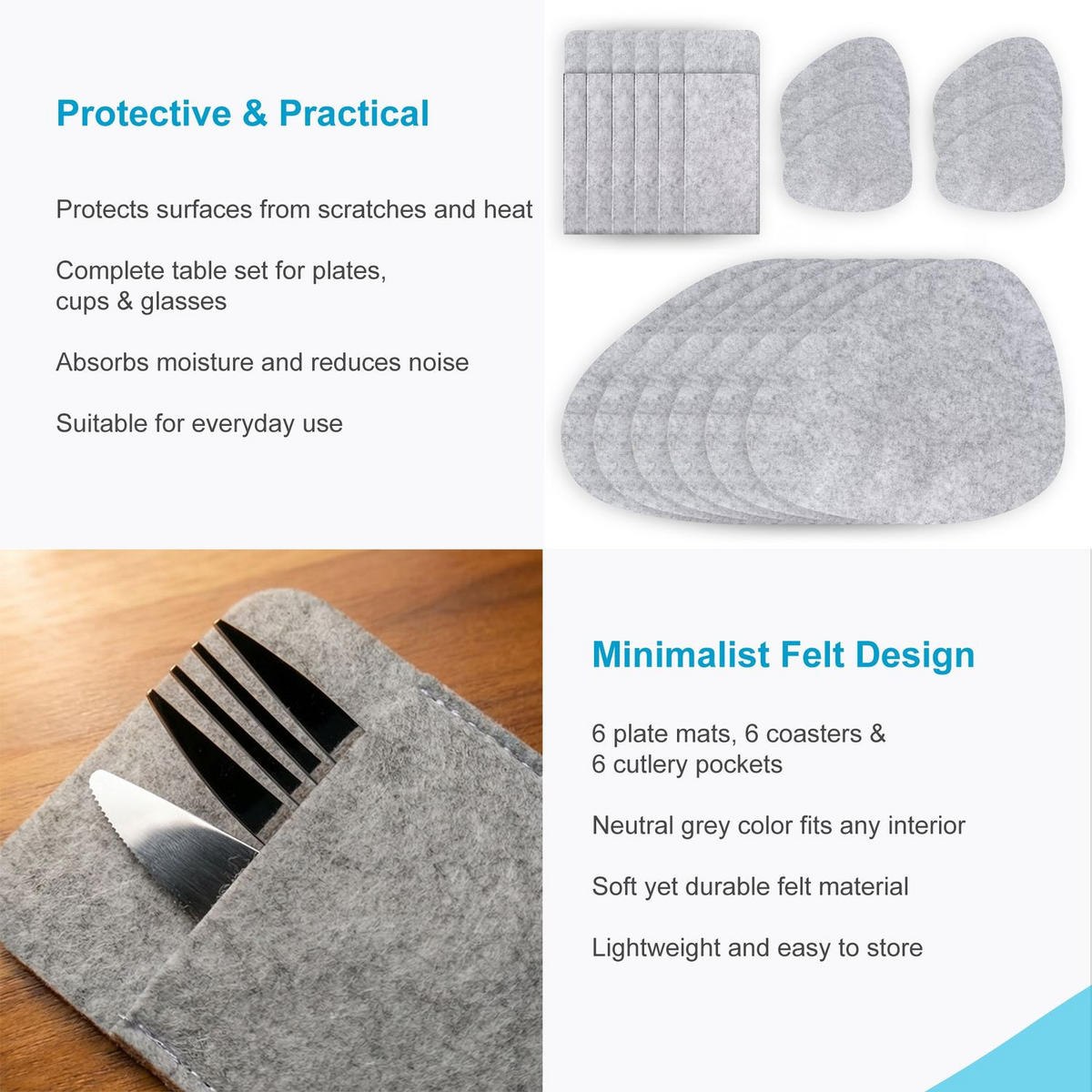 FILZUNTERSETER-SET (6-tlg.) - Grau, Textil (33/43cm) - Intirilife