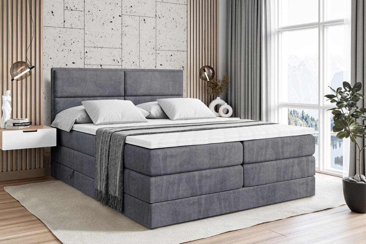 BOXSPRINGBETT AURA KING - 200 x 200 - H3/H4 - Dunkelgrau - Dunkelgrau, Holzwerkstoff (200/200cm) - ALTDECOR