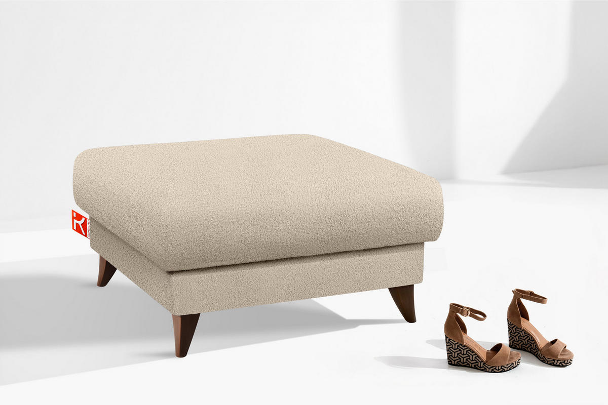 HOCKER GUSTAVO Bouclé, Creme - Creme, Holz/Holzwerkstoff (92/49/92cm) - KONSIMO®