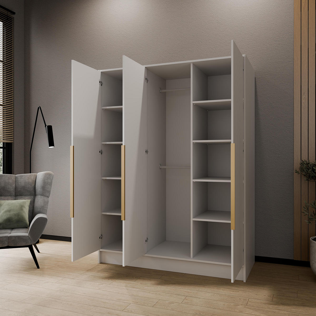 DREHTÜRENSCHRANK BERON 150/200/51 cm Modern Kleiderschrank 3-türig Weiß - Weiß, Holzwerkstoff (150/200/51cm) - MASSENO