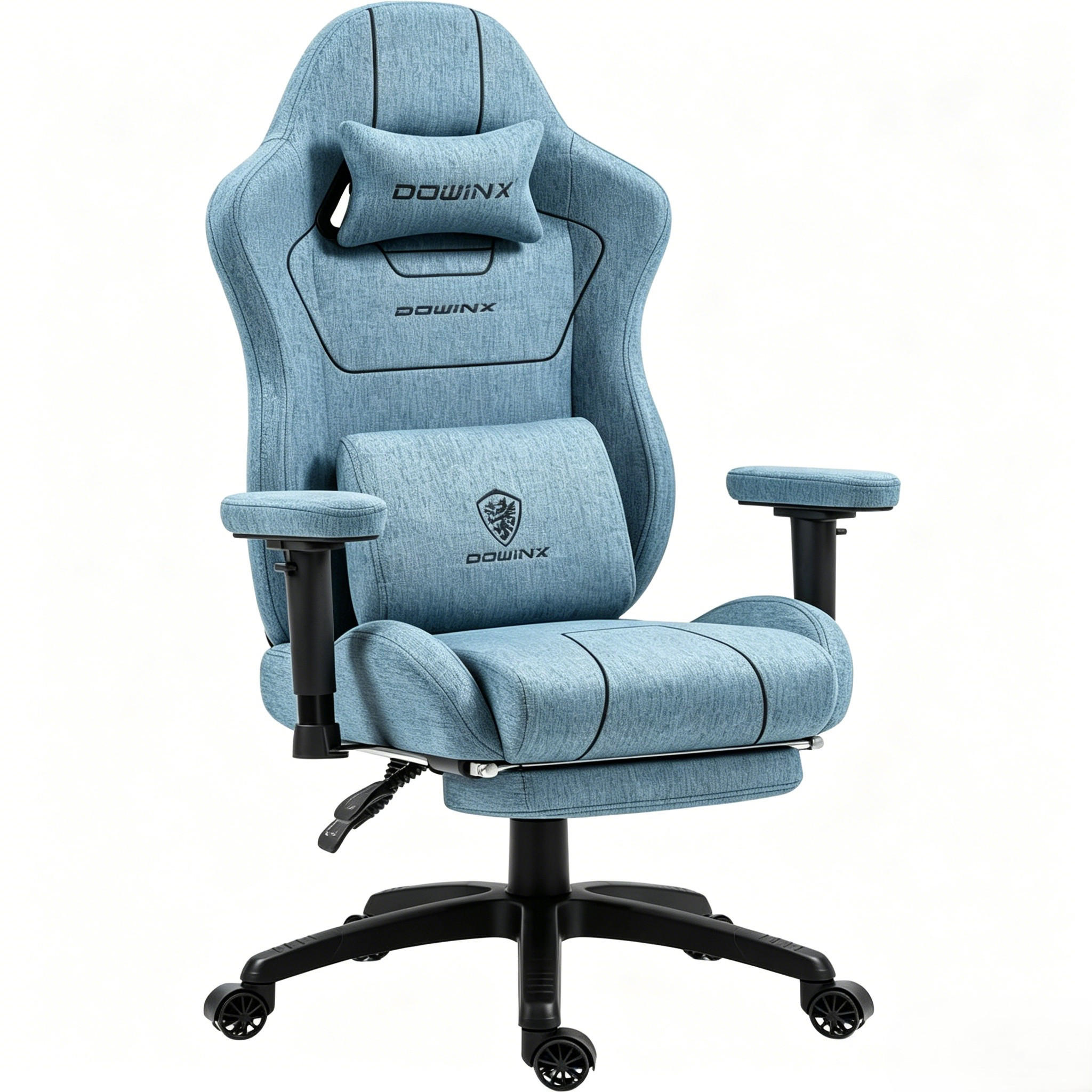 GAMING Stuhl Stoff & Taschenfederkissen PC Bürostuhl & Fußstützen - Blau, Textil (70/130/60cm)