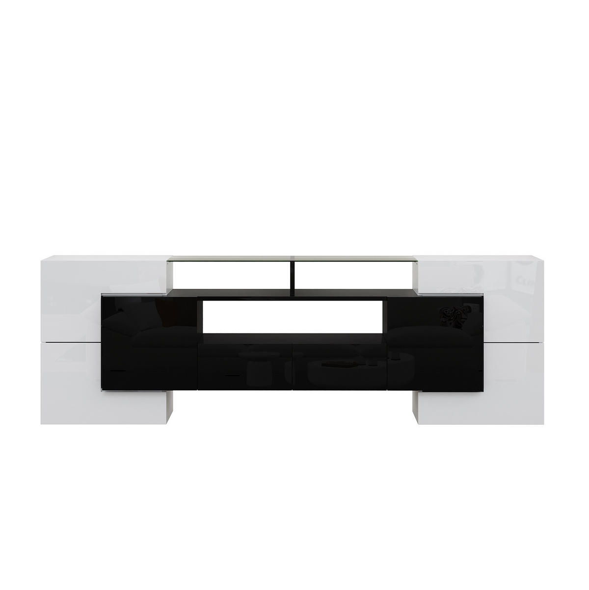 LOWBOARD 200/35/60 cm Weiß/Schwarz aus Spanplatte mit LED-Beleuchtung - Schwarz, Holzwerkstoff (35/60/200cm) - OKMYHOME