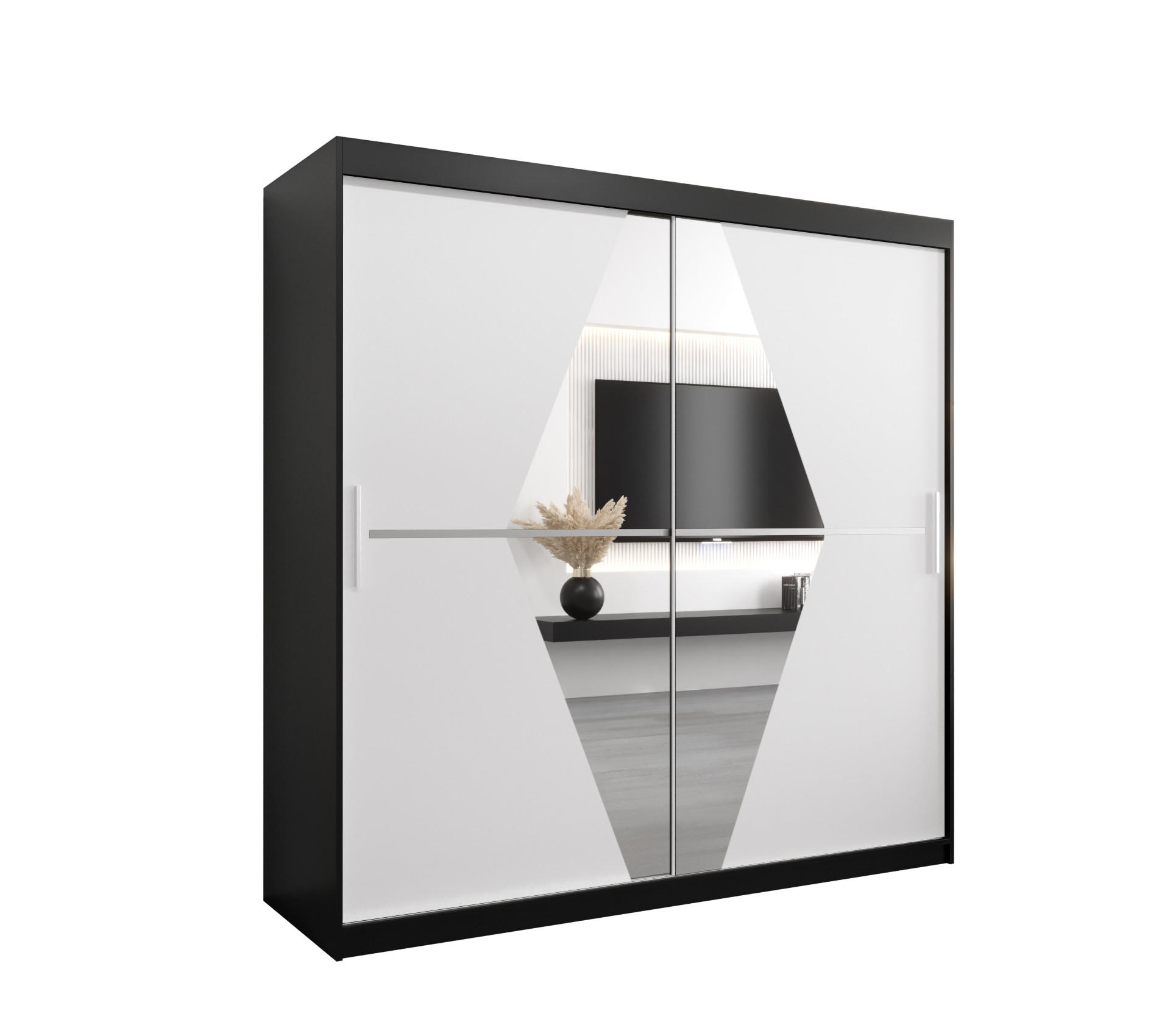 Abiks Möbel Schwebetürenschrank Schwarz, Weiß 200x200x62 cm
