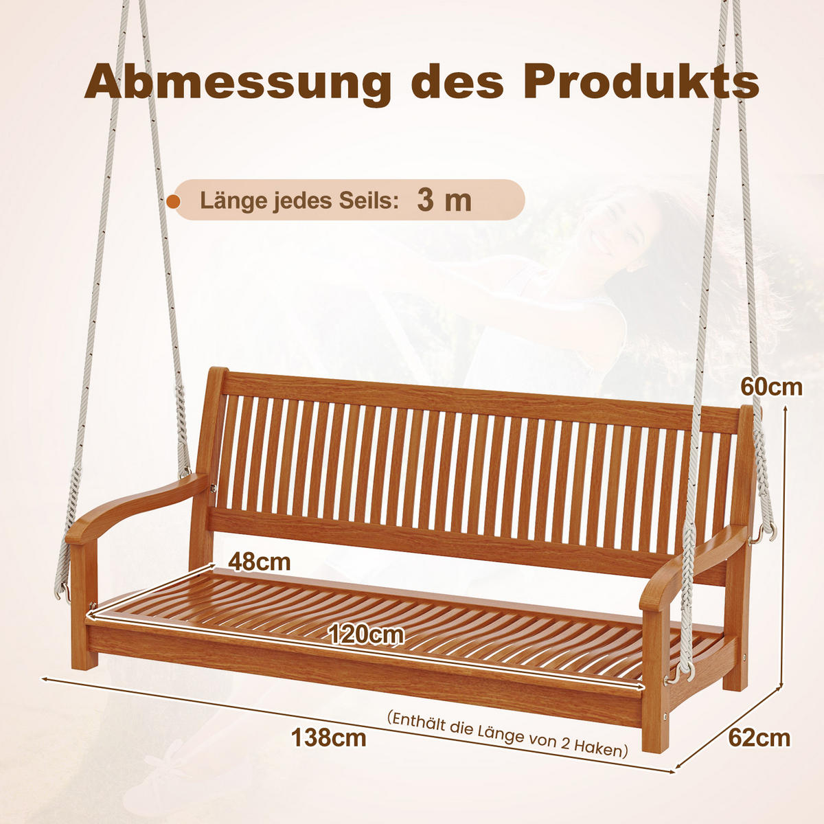 GUNGBÄNK naturlig - Naturfärgad, Trä (132/60/62cm) - COSTWAY
