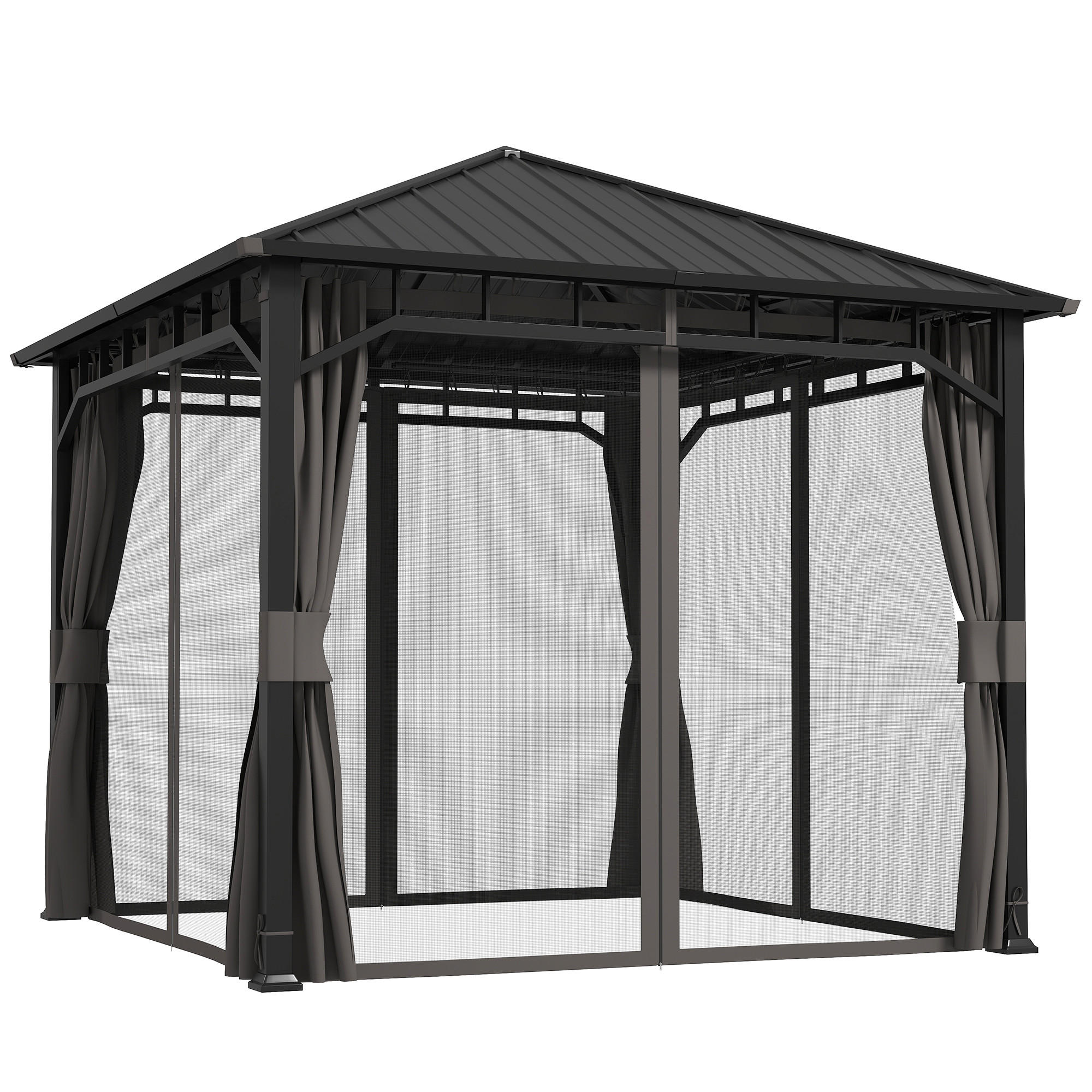 PAVILLON mit Seitenteile Wasserdicht Dunkelgrau 3 x 3 m - Dunkelgrau/Schwarz, Textil/Metall (300/290/300cm) - Outsunny