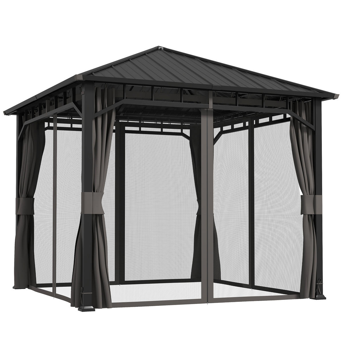PAVILLON mit Seitenteile Wasserdicht Dunkelgrau 3 x 3 m - Dunkelgrau/Schwarz, Textil/Metall (300/290/300cm) - Outsunny