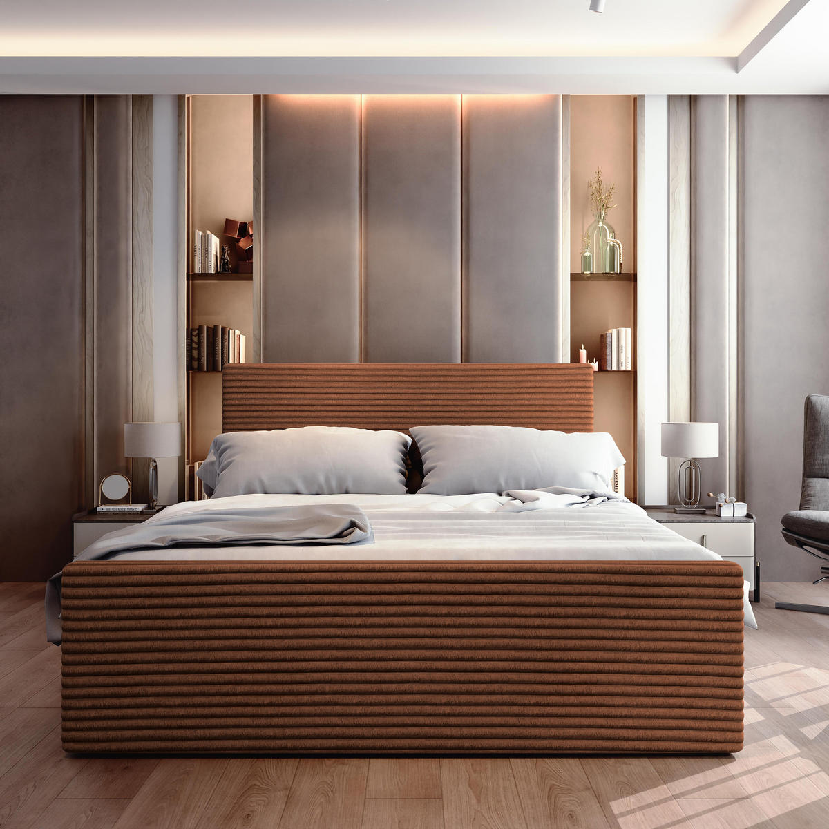 BOXBETT BRENTO 180x200 cm mit Matratze und Topper - Kupferfarben - Kupferfarben, Holz (180/200cm) - MASSENO