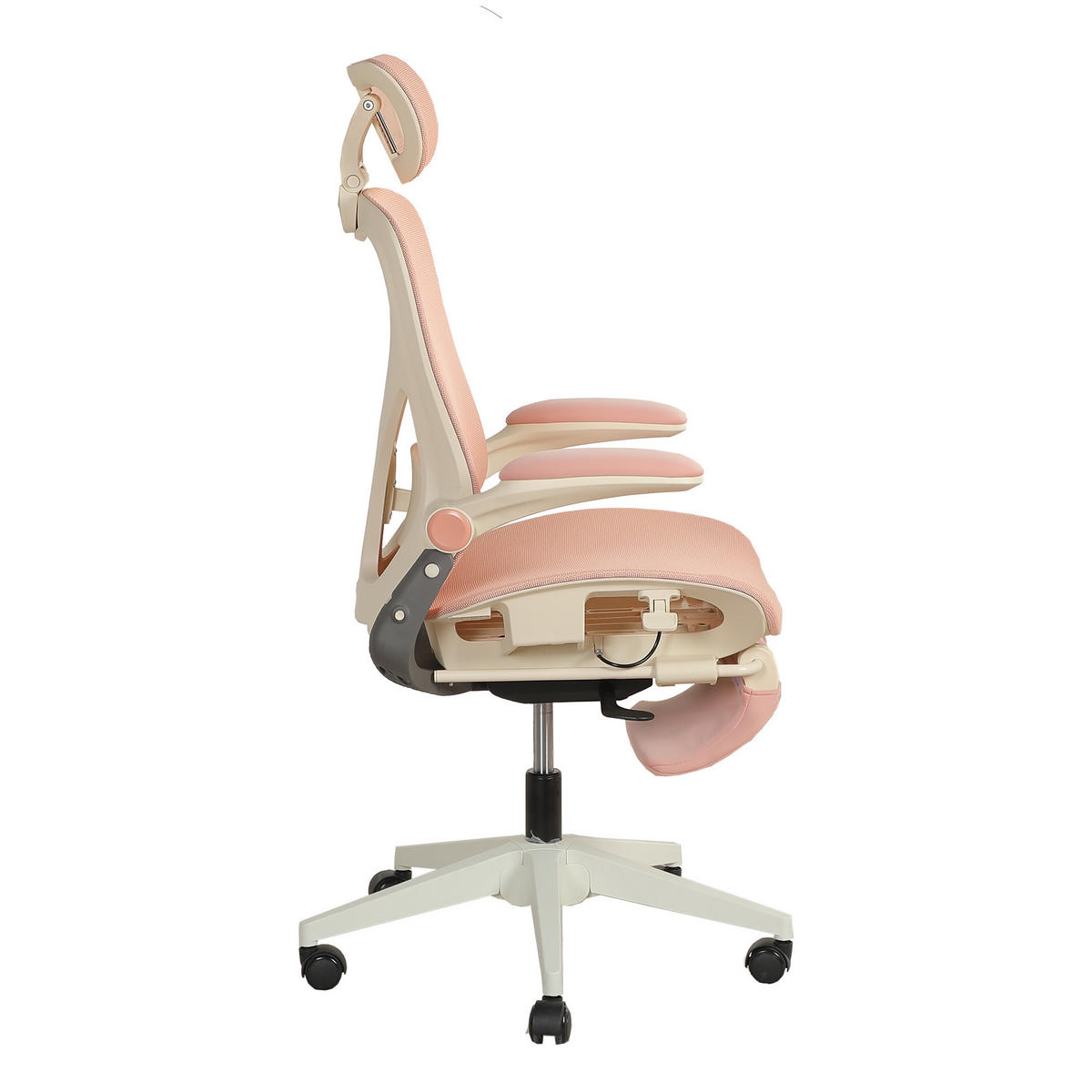 DREHSTUHL DE-40937 mit klappbarer Rückenlehne und 3D-Kopfstütze Rosa - Pink, Metall (62/129/48.5cm) - ComfortXL