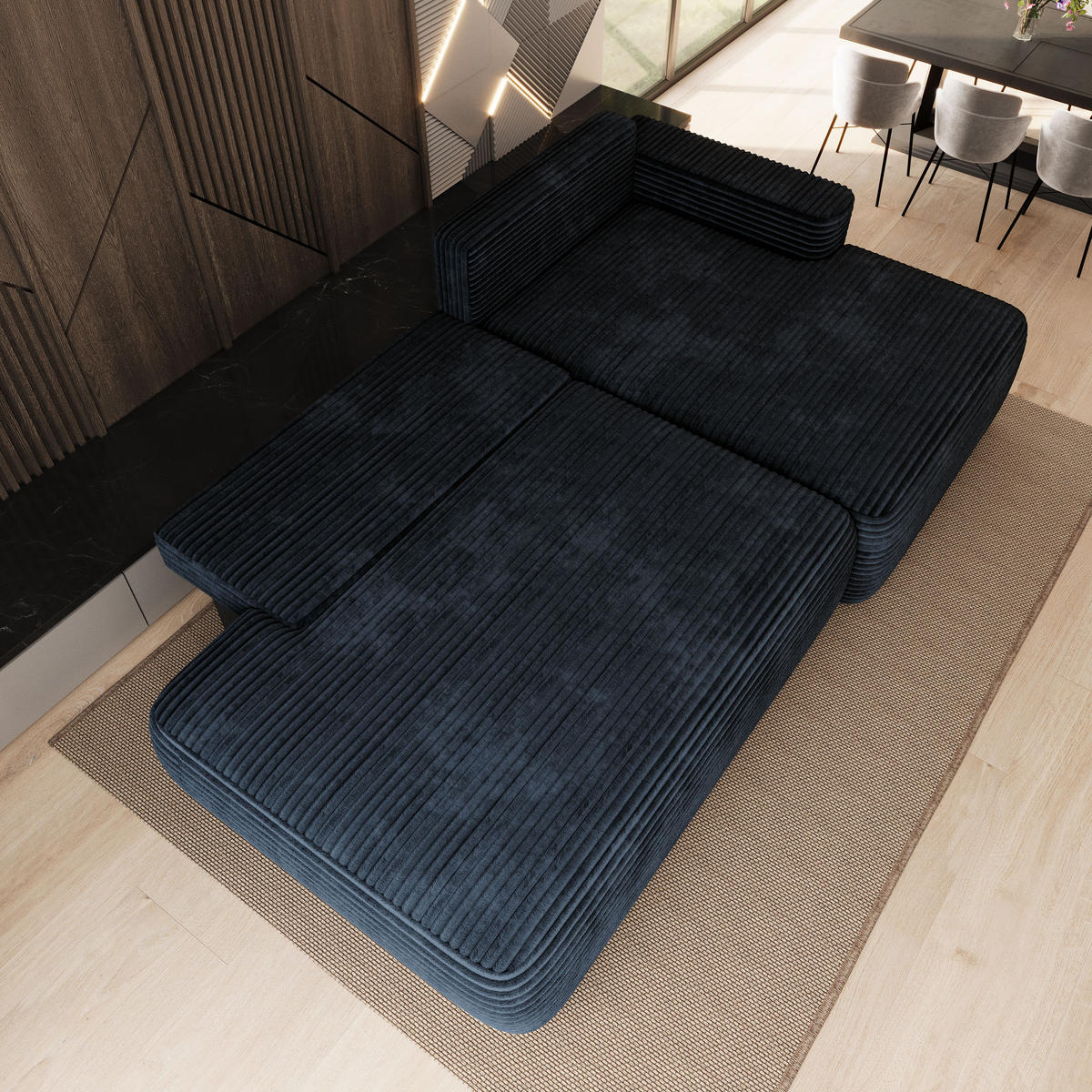 ECKSOFA AVINI T R-S Schwarz Kordstoff mit Schlaffunktion - Schwarz, Holzwerkstoff/Textil (277/160cm) - MASSENO