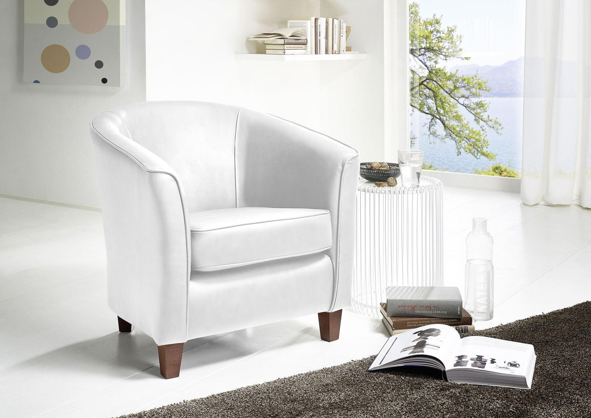 SESSEL Karine Bezug pigmentiertes Nappaleder Buche nussbaum dunkel / weiß - Weiß, Kunststoff (70/74/70cm) - 58aufmkessel