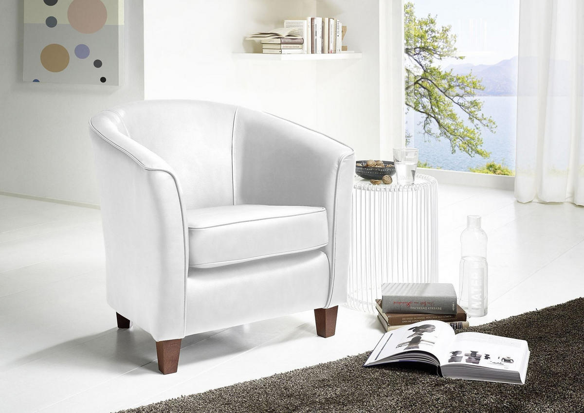 SESSEL Karine Bezug pigmentiertes Nappaleder Buche nussbaum dunkel / weiß - Weiß, Kunststoff (70/74/70cm) - 58aufmkessel