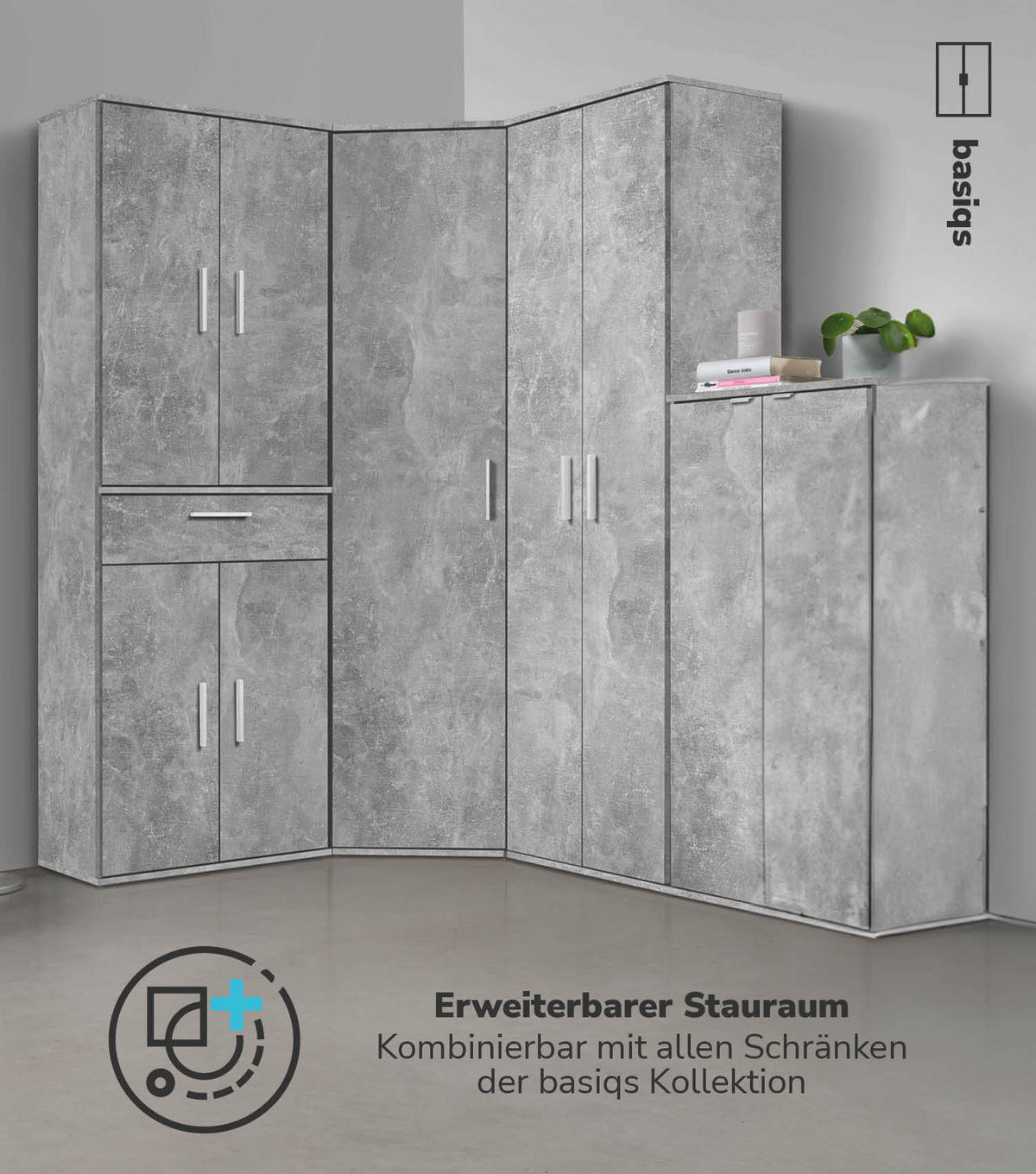 ECKSCHRANK Der Lange - Hellgrau/Weiß, Holzwerkstoff (64/180/64cm) - Mokebo