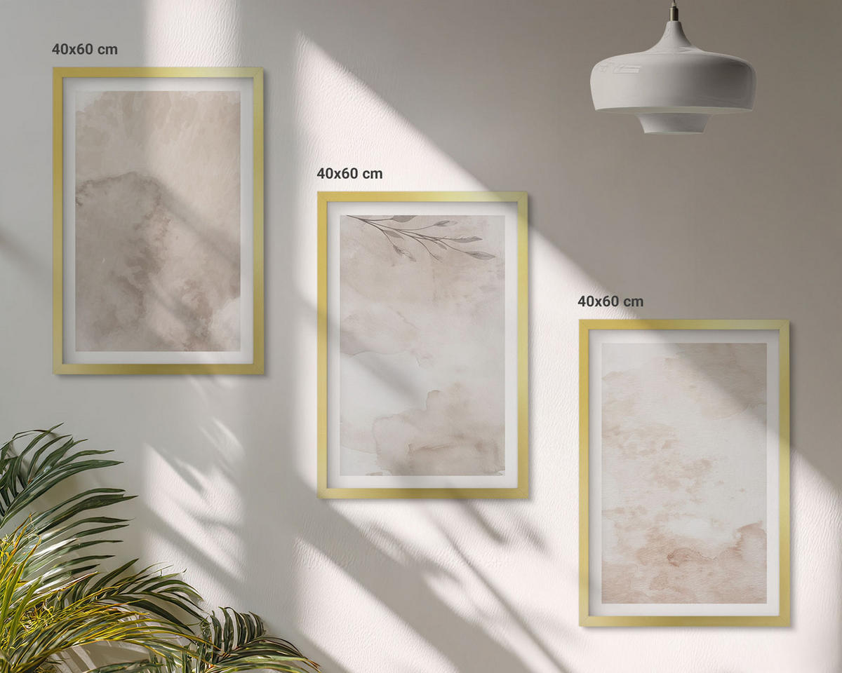 WANDBILDER 3er Set - 40x60 cm Goldrahmen - Verschüttete Boho-Aquarellfarben - Goldfarben, Kunststoff (40/60cm) - ArtPrintCave