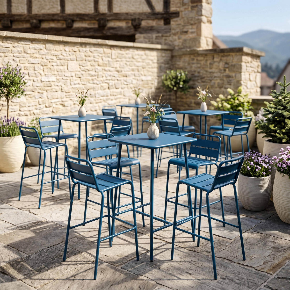 STEHTISCH, Pazifikblau - Blau, Metall (70/70/105cm) - Oviala