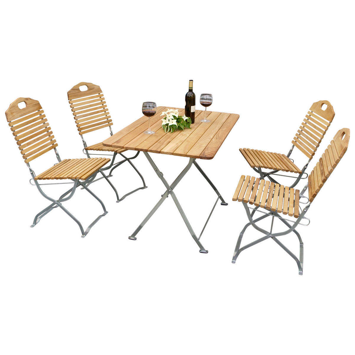 GARTEN-GARNITUR Bad Belzig 5-teilig aus Robinienholz, Stahlgestell Verzinkt - Braun, Holz - TPFGarden