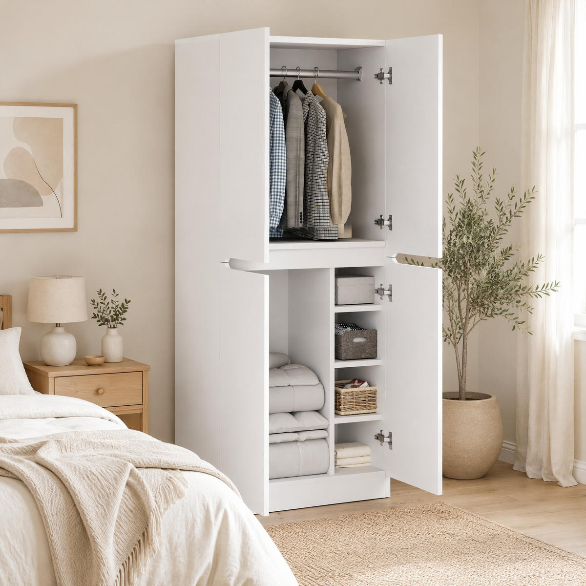 KLEIDERSCHRANK 70 x 40 x 170 cm aus Holz mit Doppeltür, Weiß - Weiß, Holz (40/170/70cm) - OKMYHOME