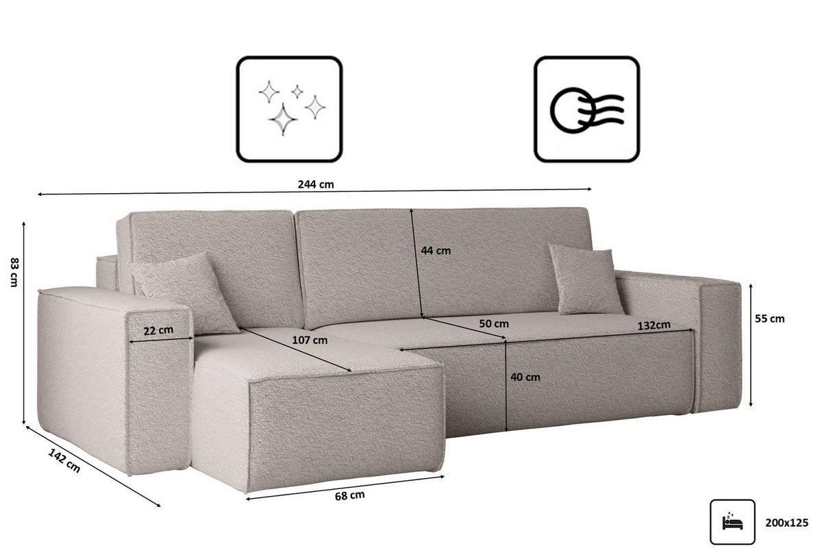 ECKSOFA Mit Schlaffunktion Und Bettkasten L-Form BEST Stoff Abriamo Dunkelbeige Links - Cappuccino, Holz/Textil (142/244cm) - Kaiser Möbel