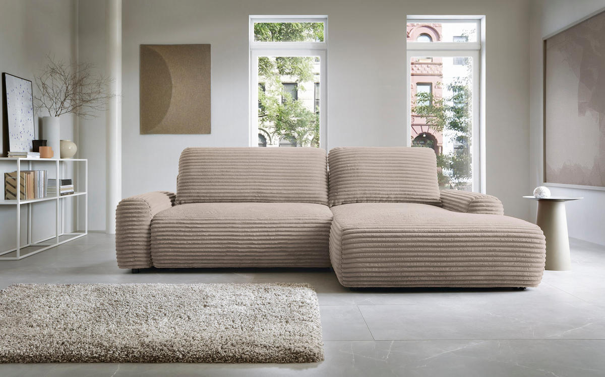 ECKSOFA Cordina Beige, mit Schlaffunktion und Bettzeugbehälter, rechte seite - Beige, Holzwerkstoff (264/162cm) - Bettso