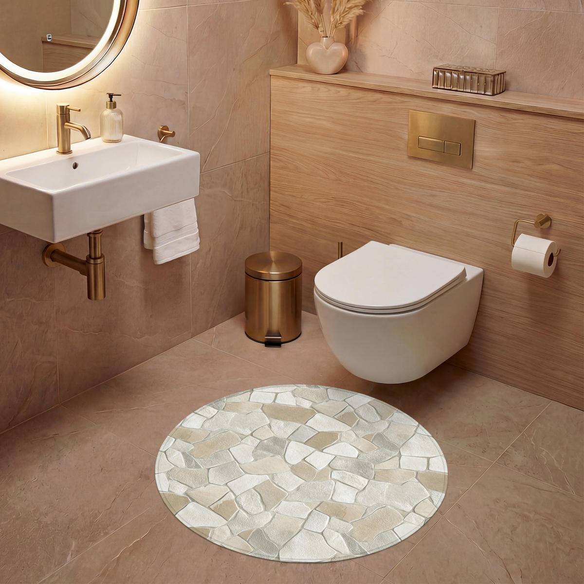 WC-VORLEGER Mosaik - Steine - Beige Toilettenteppich 70x70 cm - Beige, Kunststoff/Textil (70/1cm) - OnlyWow