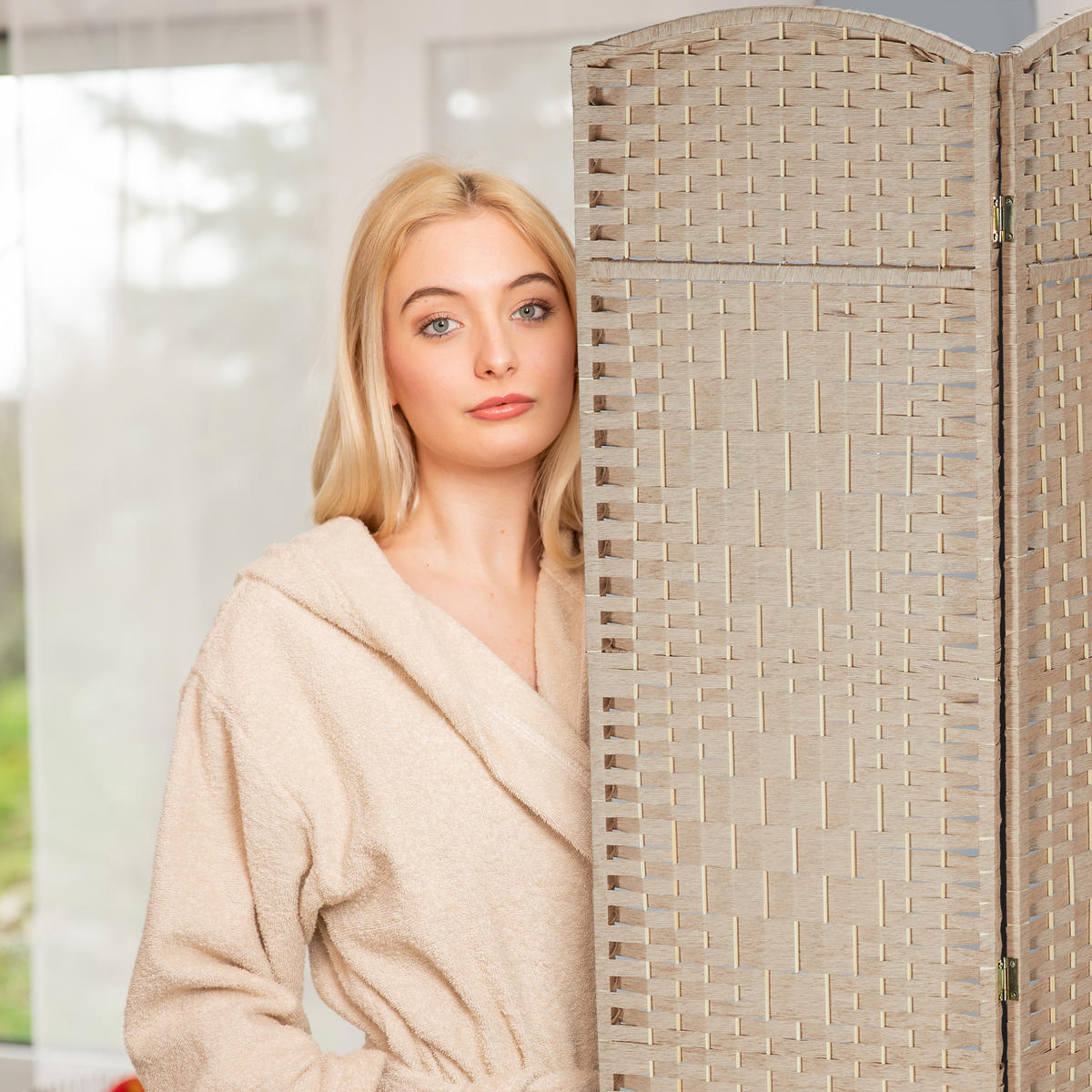 PARAVENT - Hellbraun, Holz/Papier (180/180/2cm) - Relaxdays