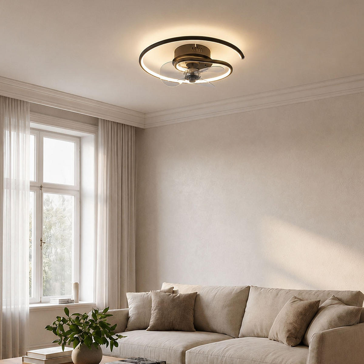 LED DECKENLEUCHTE Ventilator Metall Schwarz - Schwarz, Metall (45/45/13.9cm) - Globo Lighting