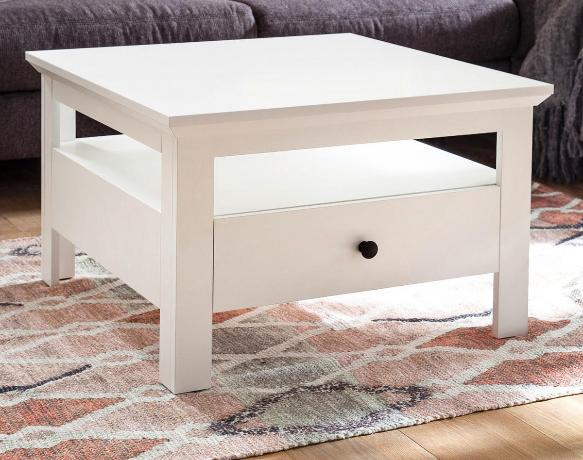 COUCHTISCH weiß matt 70 x 70 cm, Wohnzimmertisch Landhausstil mit Schublade - Silberfarben/Weiß, Holzwerkstoff/Metall (70/70/45cm) - Top.Furn