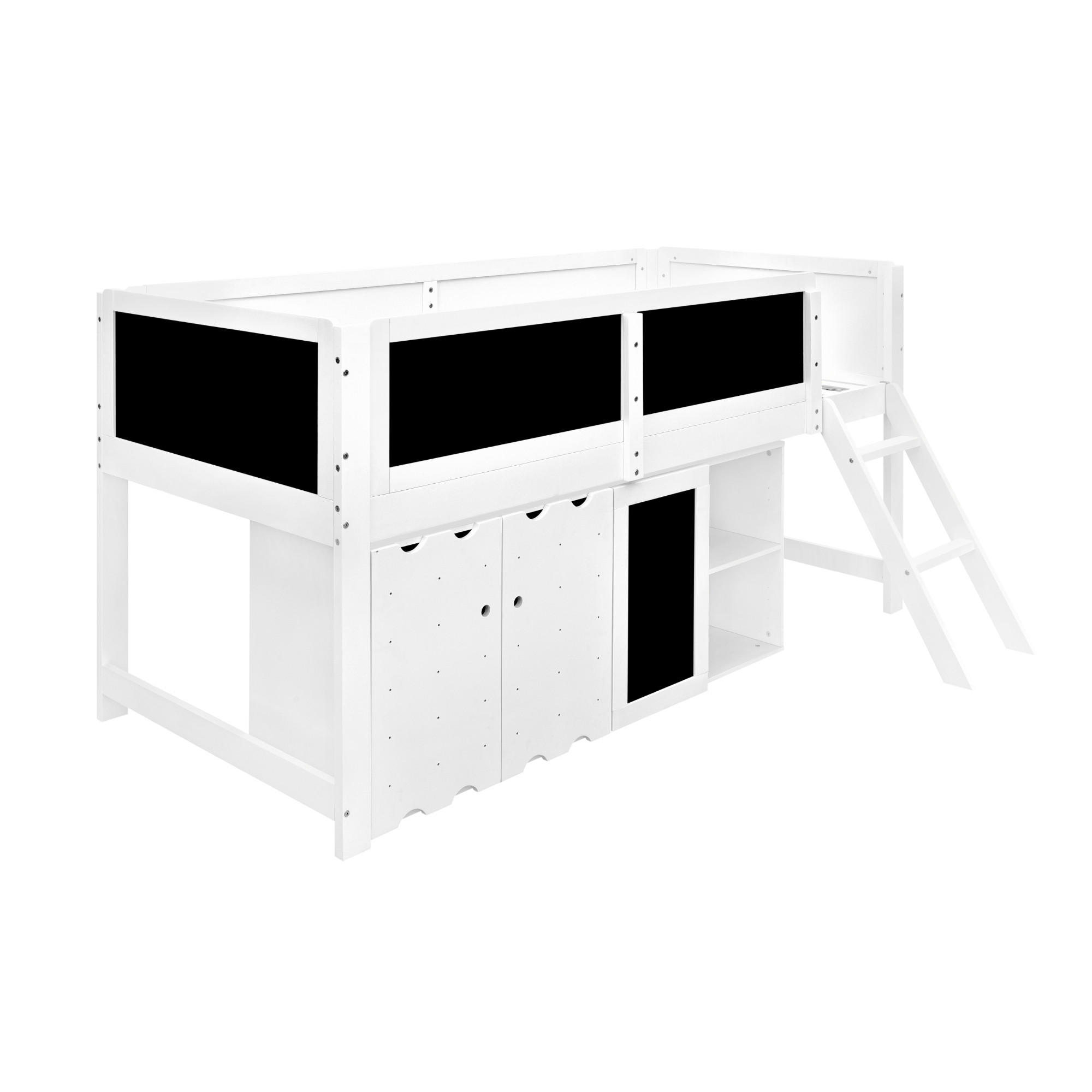 KINDERHOCHBETT 90x200 mit Schrank, Kreidetafel, Rutsche und Treppe, Alternative zum klassischen Hochbett, weiß - Weiß, Holzwerkstoff (90/200cm) - Luhomfu
