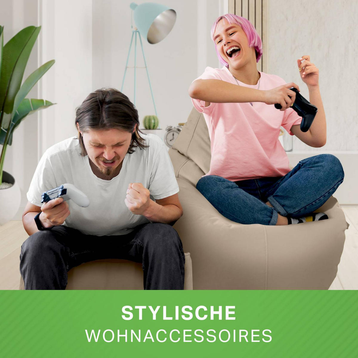 SITZSACK + Hocker "Cozy+Cube" 2er Set - Taupe, Textil (70/90/80cm) - Green Bean