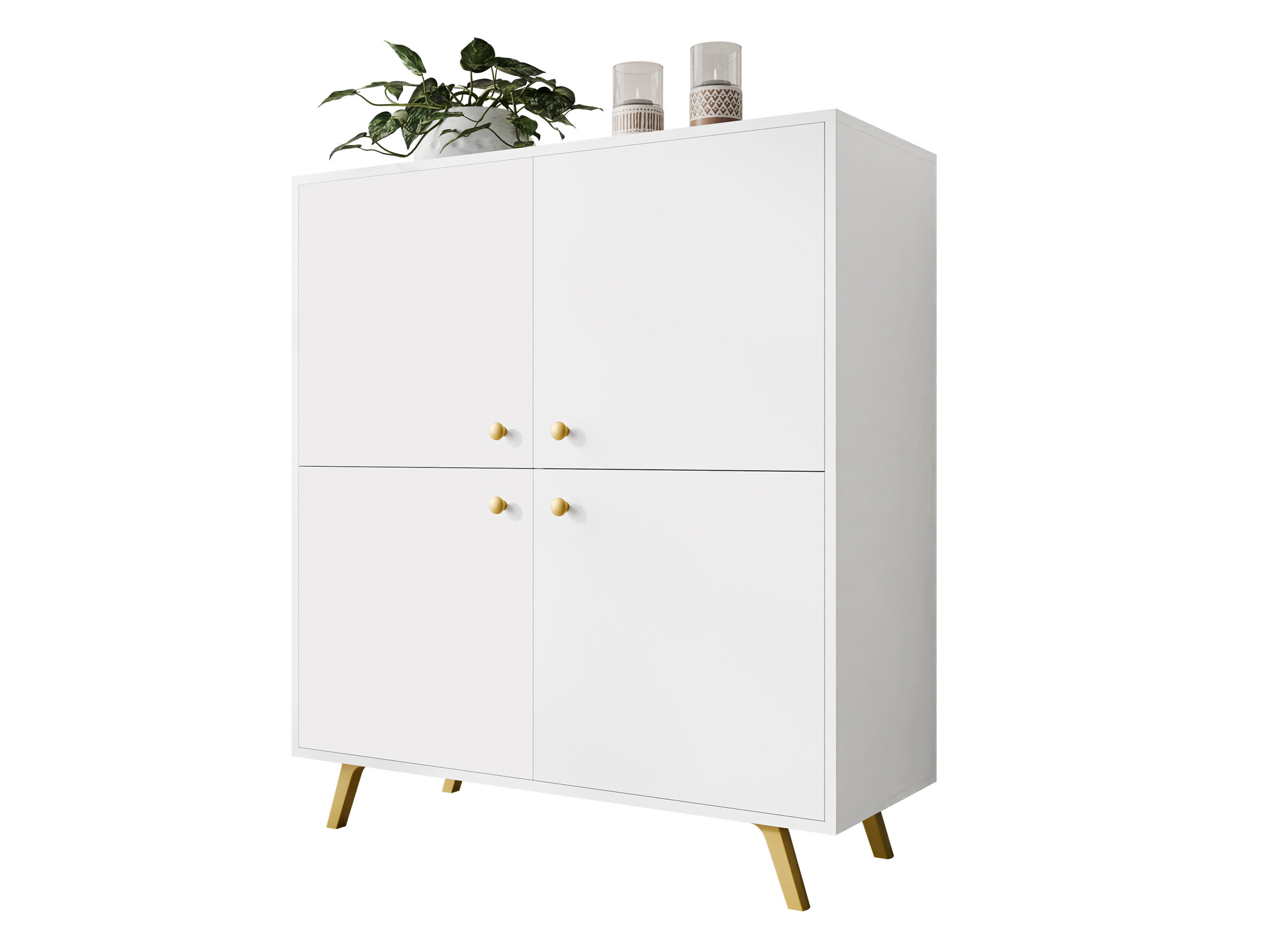 TÜRKOMMODE Siena 4D - Goldfarben/Weiß, Holzwerkstoff/Metall (100/112/41cm) - MIRJAN24