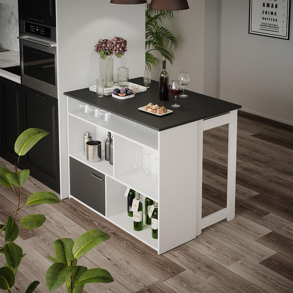 BARTISCH Dominic Anthrazit/Weiß 116 x 37 cm 4x offene Fächer und 1x Tür - Anthrazit/Weiß, Holzwerkstoff (37/116/90.5cm) - Vicco