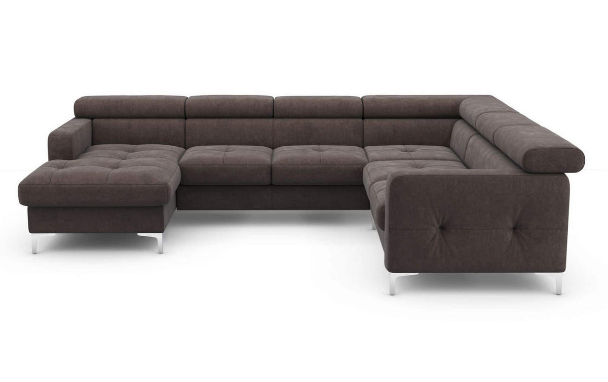 WOHNLANDSCHAFT mit Schlaffunktion und Bettkasten - Fango/Silberfarben, Holz/Textil (240/74/304cm) - Cotta